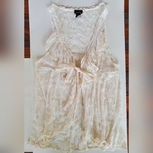 Rue 21 Lace Vest, Ladies Large, Ruffle, Tie, Ivory, See Through, Beautiful